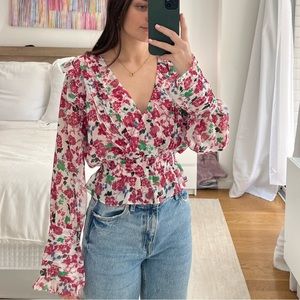 MISA Los Angeles  long sleeve pink flower long sleeve top size XS